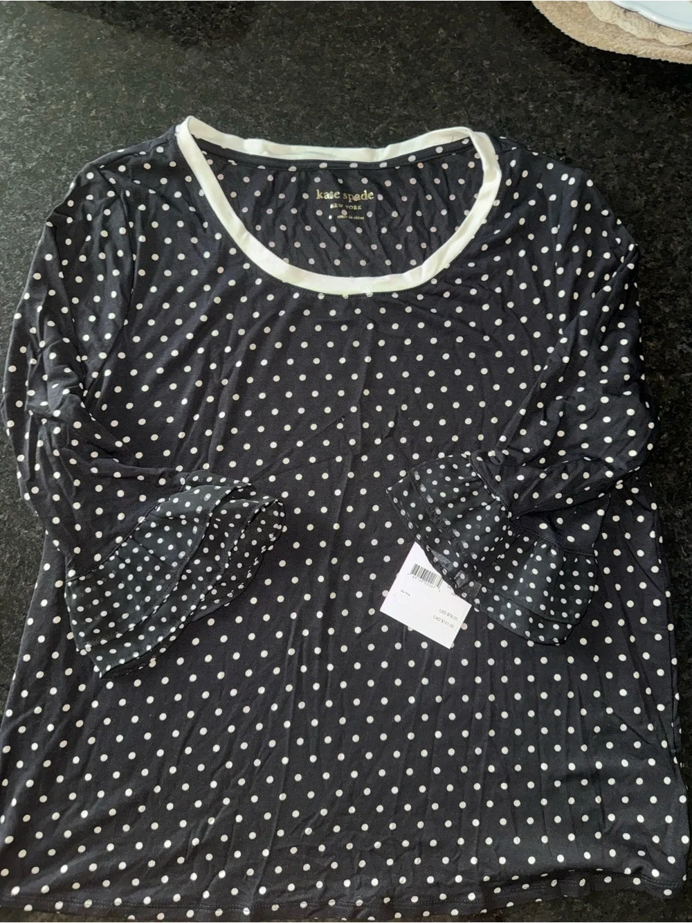 kate spade black and white polka dot long sleeve tee